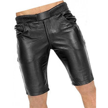 Load image into Gallery viewer, Men Elastic Waist Joggers Real Sheepskin Black Leather Shorts Leather Outlet
