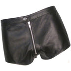 Men Front Zip Closure Real Sheepskin Black Leather Shorts Leather Outlet