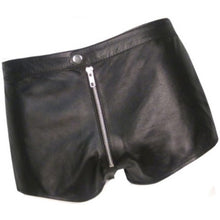 Load image into Gallery viewer, Men Front Zip Closure Real Sheepskin Black Leather Shorts

