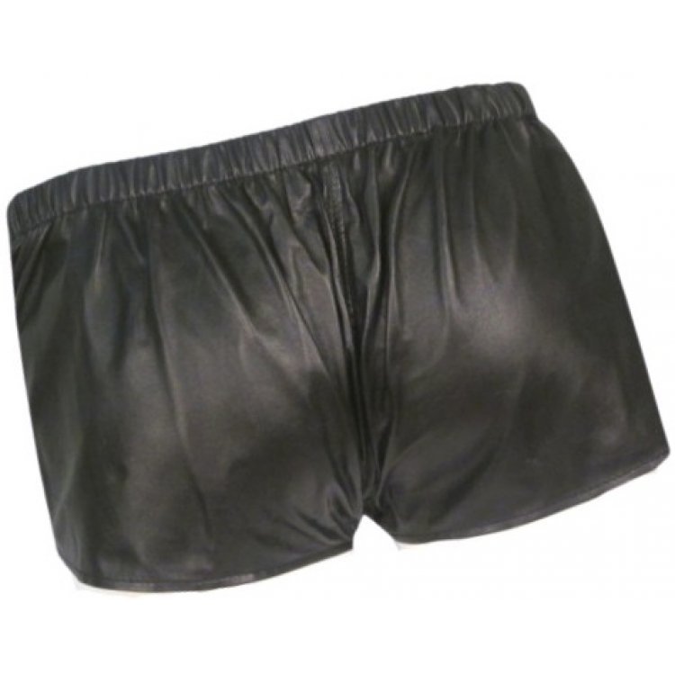 Men Front Zip Closure Real Sheepskin Black Leather Shorts Leather Outlet