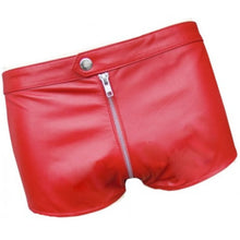 Load image into Gallery viewer, Men One Way Front To Back Zip Closure Real Sheepskin Red Leather Shorts
