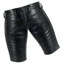 Load image into Gallery viewer, Men Saddle Seat Real Sheepskin Black Leather Shorts
