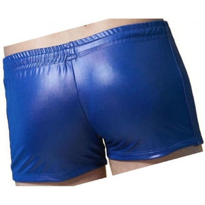 Men Sexy Hot Real Sheepskin Blue Leather Shorts