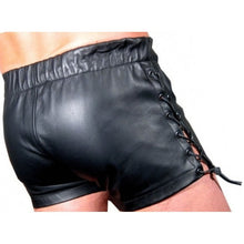 Load image into Gallery viewer, Men Side Lace Up Sexy Real Sheepskin Black Leather Shorts
