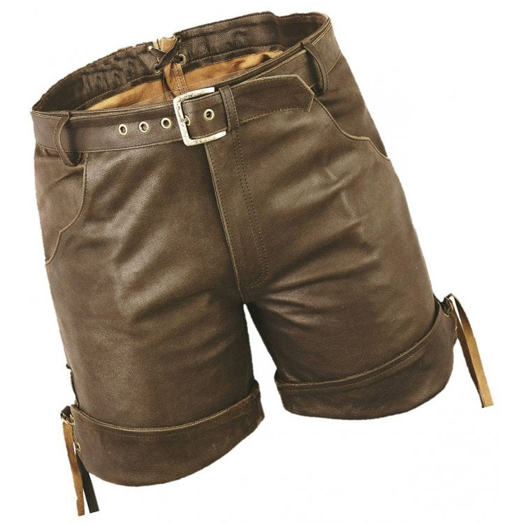 Men smart brown real sheepskin leather shorts with tailored cut
