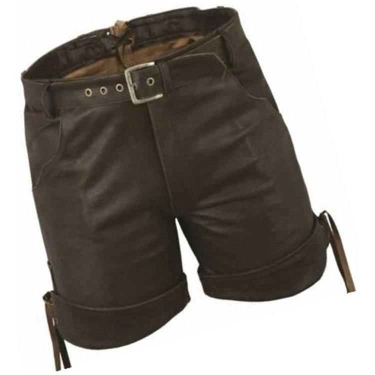 Men dark brown real sheepskin leather shorts