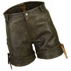 Men Smart Wear Real Sheepskin Vintage Brown Leather Shorts Leather Outlet