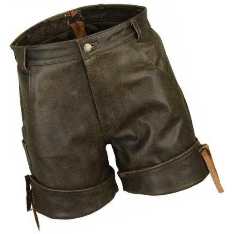 Men Smart Wear Real Sheepskin Vintage Brown Leather Shorts Leather Outlet