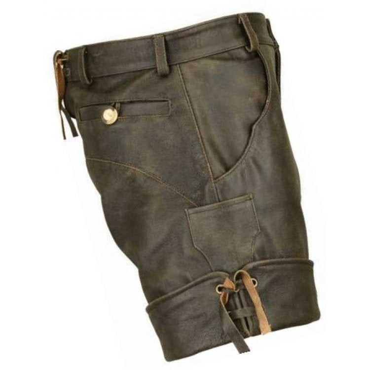 Men Smart Wear Real Sheepskin Vintage Brown Leather Shorts Leather Outlet