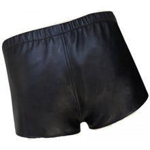 Load image into Gallery viewer, Men Snap Button Fly Real Sheepskin Black Leather Shorts
