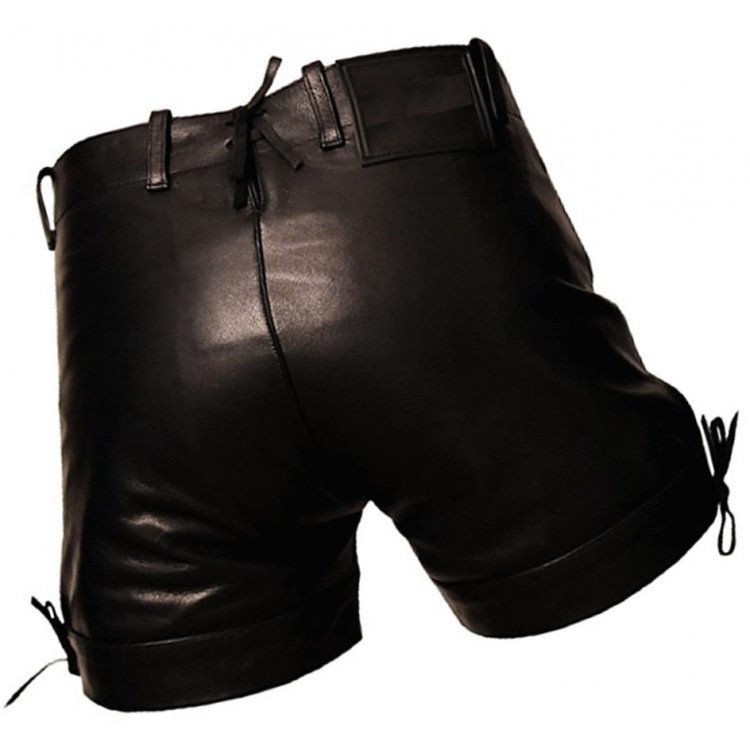 Men Unique Fashion Real Sheepskin Black Leather Shorts Leather Outlet