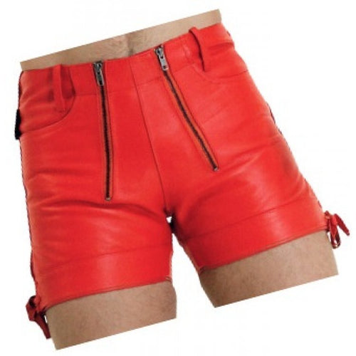Men Unique Fashion Real Sheepskin Red Leather Shorts Leather Outlet
