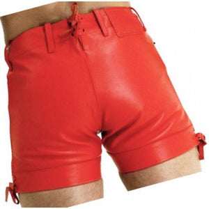 Men Unique Fashion Real Sheepskin Red Leather Shorts Leather Outlet