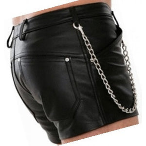 Mens Casual Wear Real Sheepskin Black Leather Shorts Leather Outlet