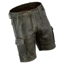Load image into Gallery viewer, Mens Double Front Zipper Antique Leather Cargo Shorts Leather Outlet
