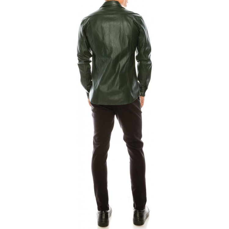 Mens Fashion Wear Real Sheepskin Green Leather Shirt Leather Outlet