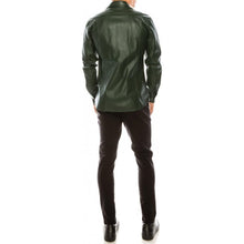 Load image into Gallery viewer, Mens Fashion Wear Real Sheepskin Green Leather Shirt
