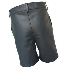 Load image into Gallery viewer, Mens Front Lace Up Real Sheepskin Black Leather Shorts
