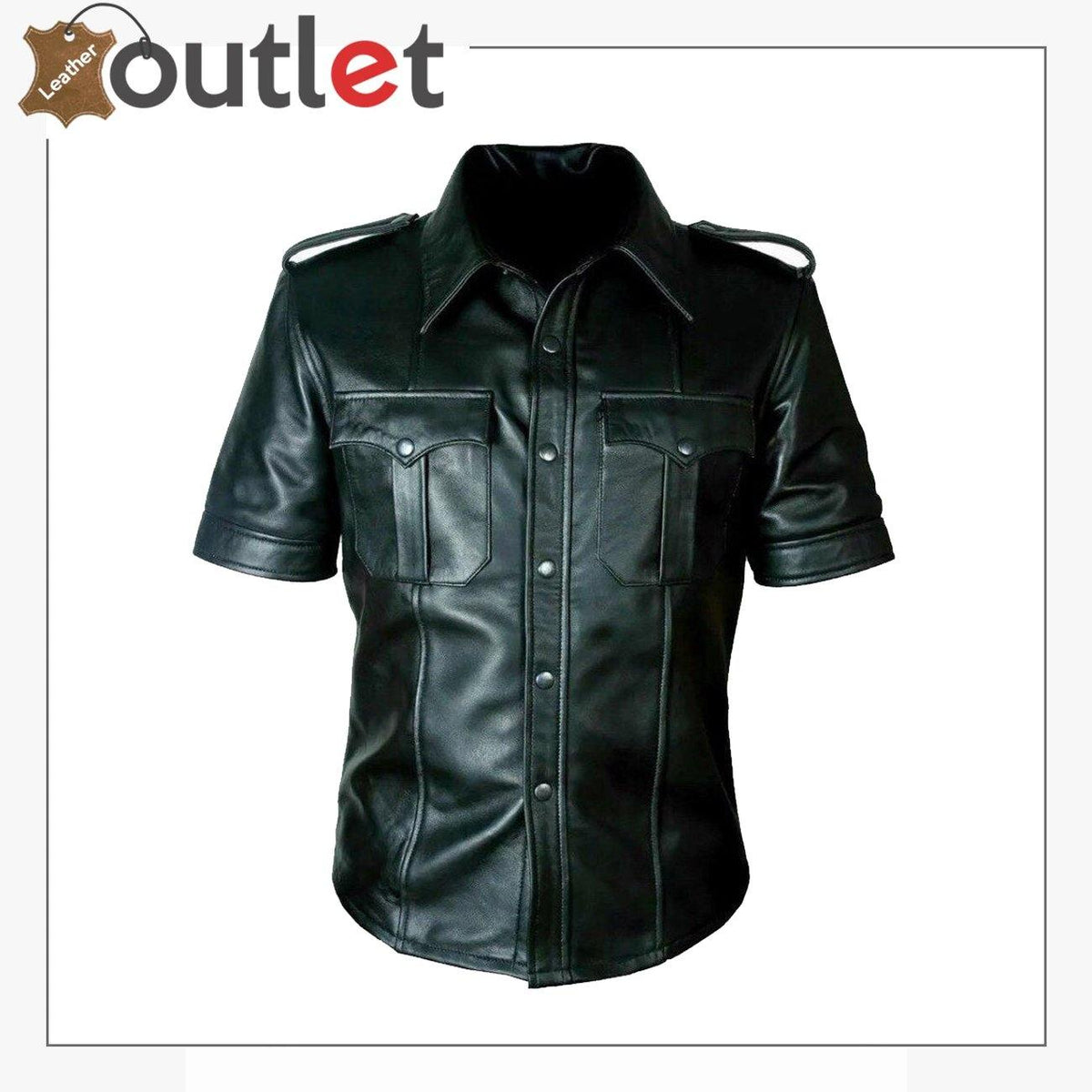 Mens genuine sheep leather shirt in slim fit, front view