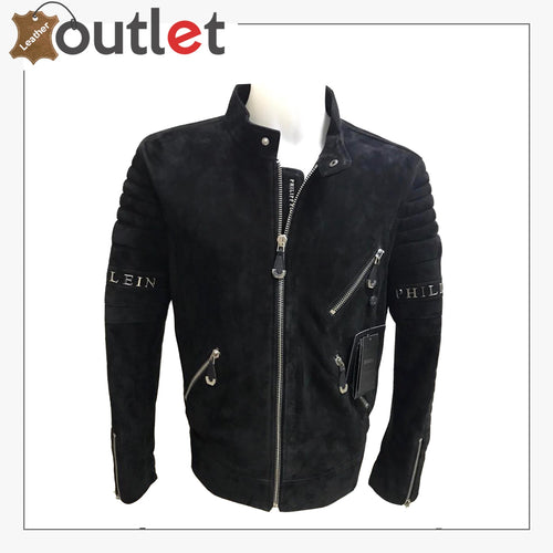 Black suede leather jacket for men with soft matt nap