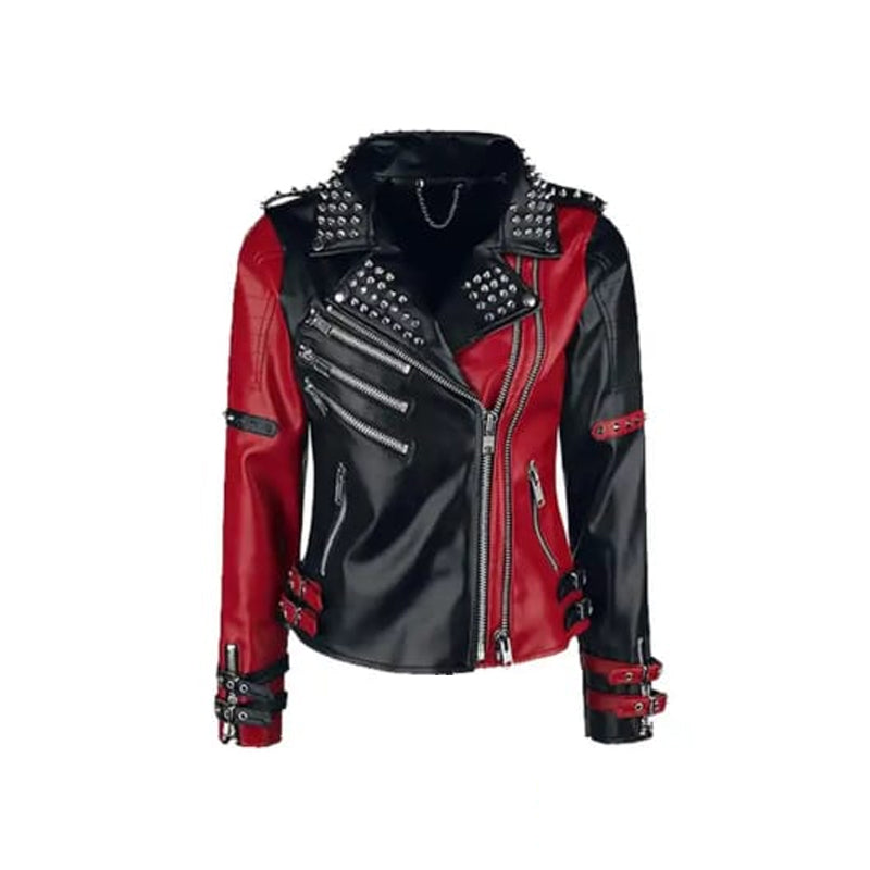 Handmade Women Black Fashion Studded Punk Style Leather Jacket 10 jackets
