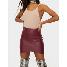 Load image into Gallery viewer, Womens Fashion Asymmetric Panel Burgundy Leather Mini Skirt
