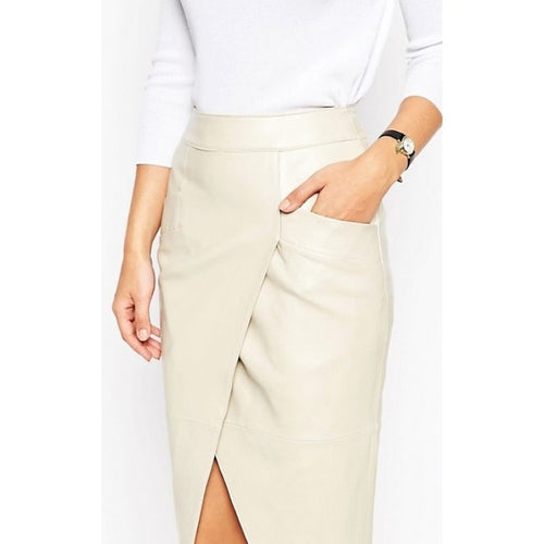 Womens Stylish Slimfit Genuine White Leather Partywear Skirt Leather Outlet